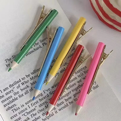 Pencil Shaped Hair Clips - 5-Piece Colorful Pen Design Hairpins for Girls, Cute and Fun Hair Accessories