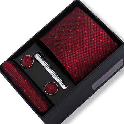 Men’s Green Business Tie Set - Premium Necktie with Hanky, Cufflinks & Tie Clip Gift Box for Wedding Formal Wear