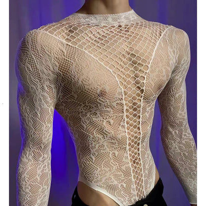 Summer Mesh Tank Top – Men & Women Transparent Long Sleeve Round Neck Breathable Bodysuit Party Wear Clothing