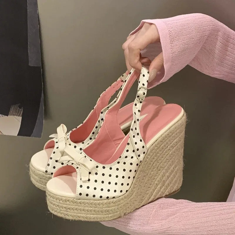 Women’s Peep Toe Wedge Sandals - 12cm French-Style Summer Platform Shoes