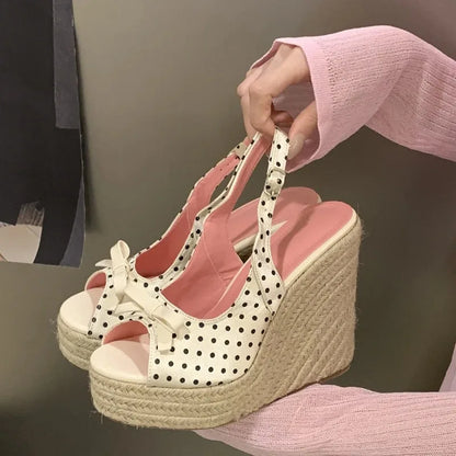Women’s Peep Toe Wedge Sandals - 12cm French-Style Summer Platform Shoes