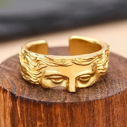 Men's Retro Venus Mask Ring – Adjustable Thai Silver Relief, Creative Statement Jewelry Gift