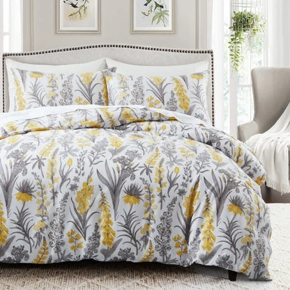 Grey Feather Duvet Cover Set – Full/Queen Boho Bird Plume Luxury Soft Reversible Comforter for Kids & Teens