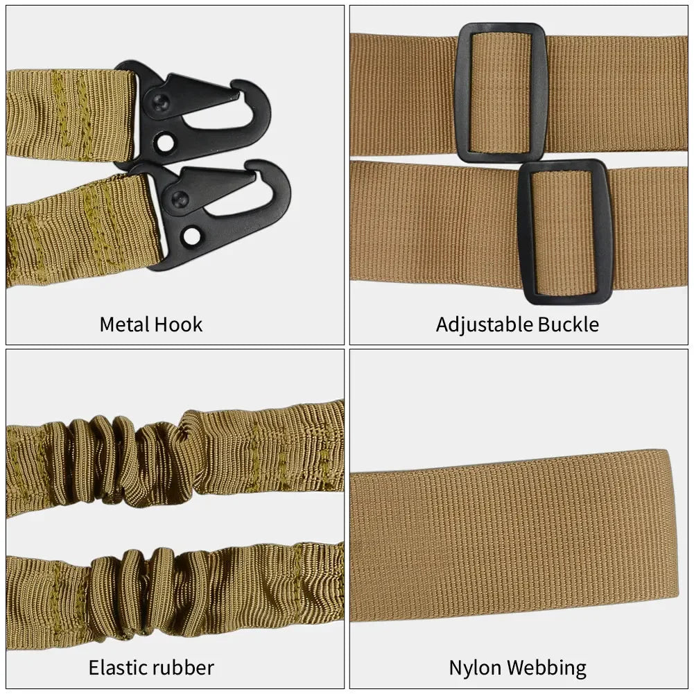 Single Point Adjustable Bungee Rifle Gun Sling Strap: Safety Belt for Wild Survival Training - Tactical Army Equipment
