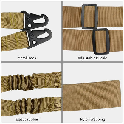 Single Point Adjustable Bungee Rifle Gun Sling Strap: Safety Belt for Wild Survival Training - Tactical Army Equipment