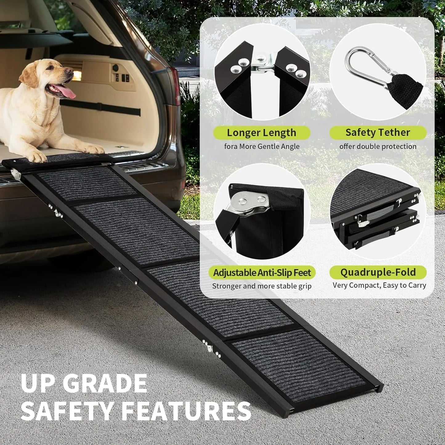 Upgraded Folding Dog Car Ramp - Portable Non-Slip Pet Ramp for Large Dogs Up to 250 lbs