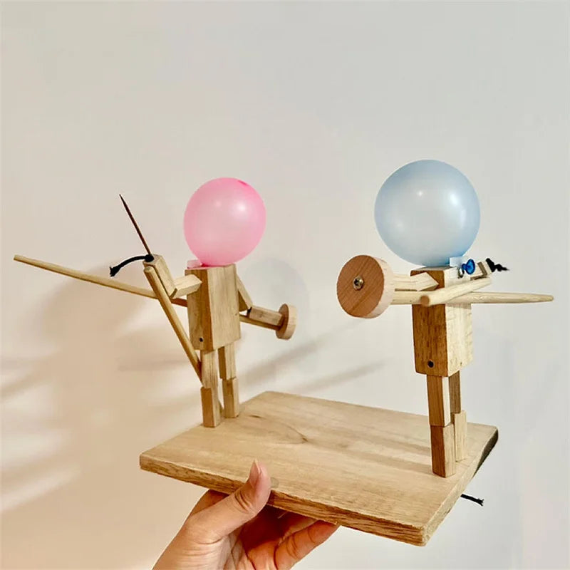Fast-Paced Balloon Bamboo Man Battle Game - Two-Player Wooden Bots Battle Game with 100/20 Balloons - Exciting Gift Toy