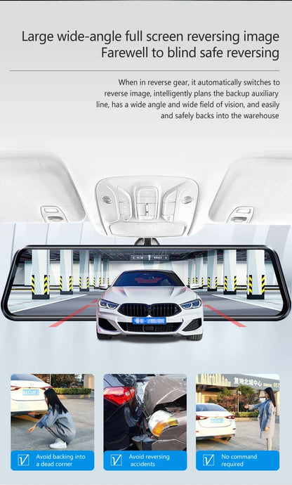 10-Inch Mirror Camera for Car – Touch Screen Video Recorder, Front & Rear Dash Cam, Rearview Mirror DVR Black Box