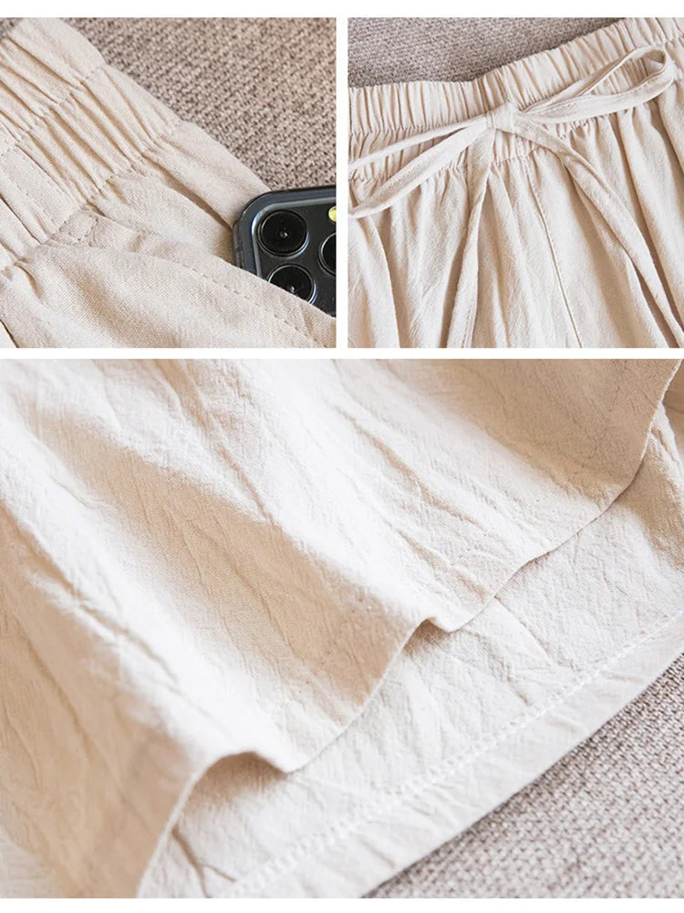 2024 Women’s High Waist Cotton Summer Shorts with Pockets – Casual Loose Fit Soft Cool Shorts for Girls