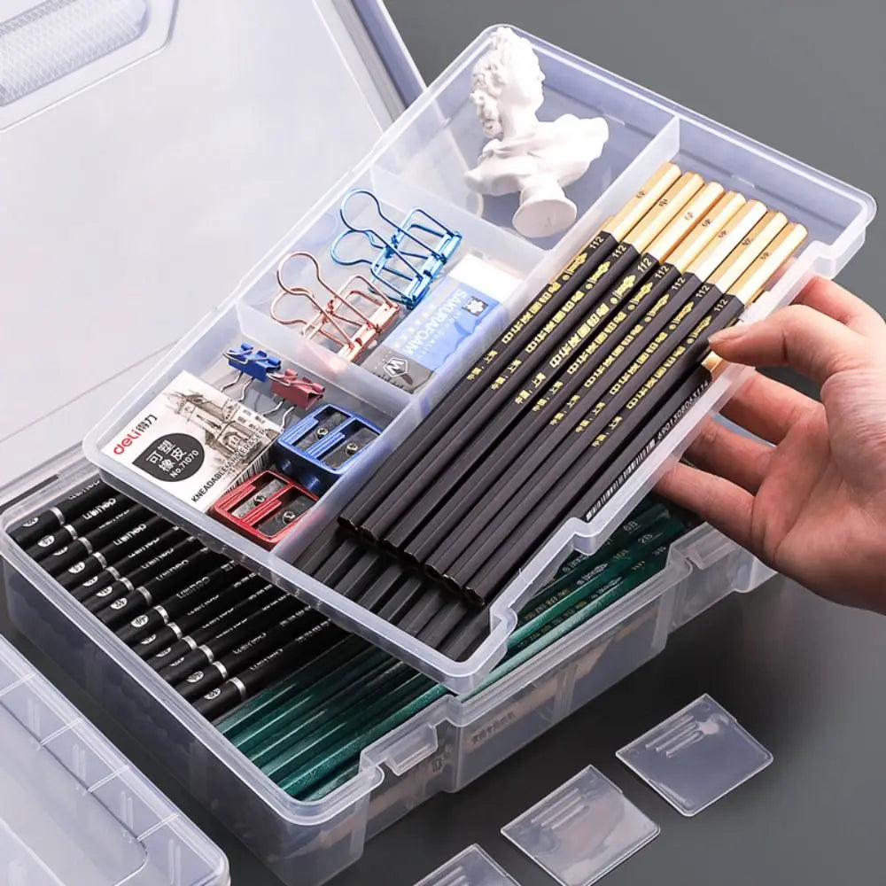 Large Capacity Transparent Pencil Case – Cartoon PP Pen Box & Art Supplies Storage Stationery Organizer