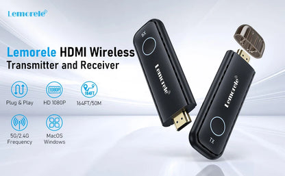 Lemorele 1080P HDMI Wireless Transmitter & Receiver - Video Extender Kit for Laptop, TV, Projector, Monitor