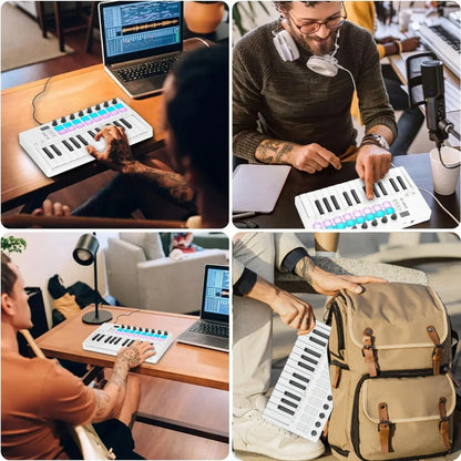 M-VAVE SMK-25 II MIDI Controller Keyboard – 25-Key USB Mini, 16 RGB Drum Pads, 8 Knobs, Music Production Software Included