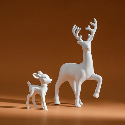 2-Piece Mother & Baby Deer Figurines – Cute Kawaii Sculptures for Kids Room & Christmas Home Decor