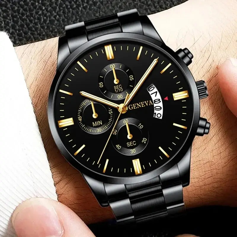 Fashion Men's Stainless Steel Watch – Luxury Quartz Wristwatch with Calendar for Business & Everyday Wear