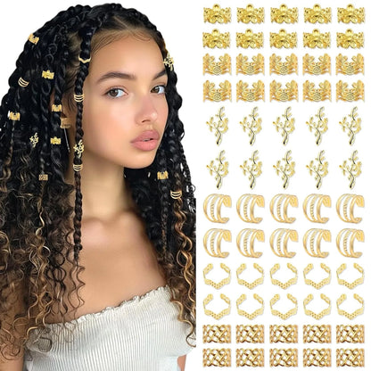 60PCS Gold Hair Jewelry for Braids — Metal Loc Clips, Dreadlock Accessories & Hair Decorations for Women