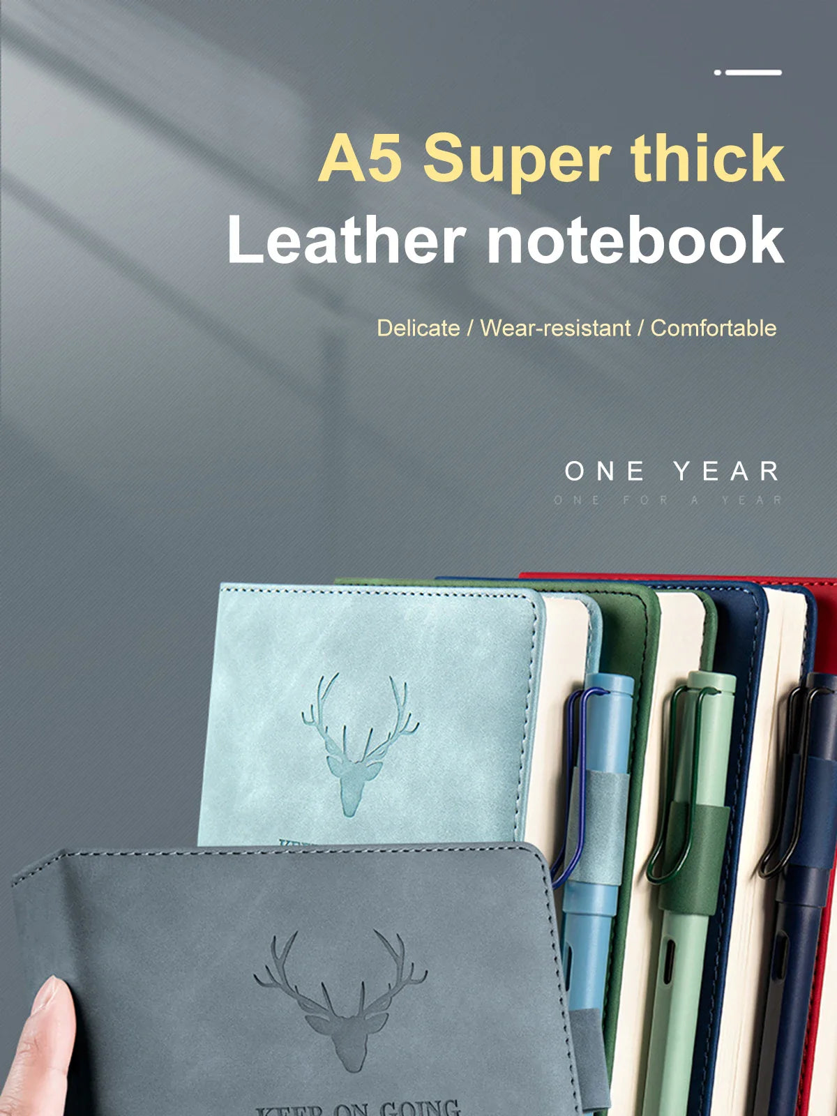 A5 Thickened Deer Head Notebook – Business PU Soft Leather Notepad with Horizontal Lines, School & Office Stationery Supplies