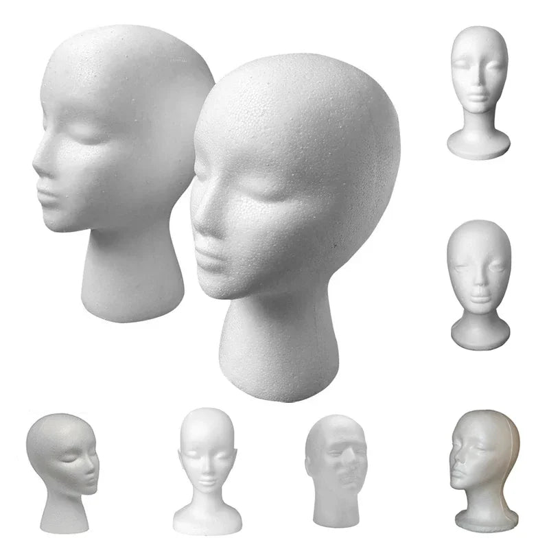 Female Styrofoam Mannequin Head | White Foam Model for Hats, Glasses, Wigs Display & Stand Rack