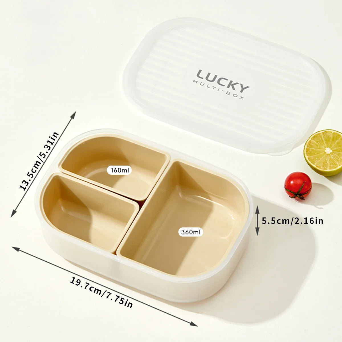 WORTHBUY 3-Grid Portable Lunch Box – Outdoor Sealed Divided Food Container, Detachable Plastic Microwave-Safe Box for Kids & Students