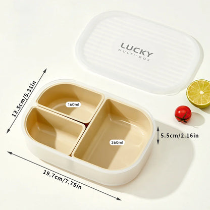 WORTHBUY 3-Grid Portable Lunch Box – Outdoor Sealed Divided Food Container, Detachable Plastic Microwave-Safe Box for Kids & Students