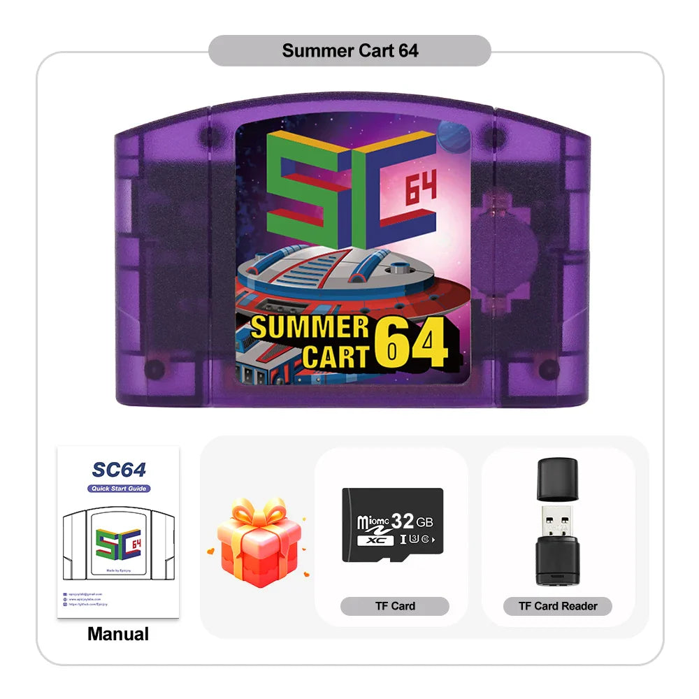 EPICJOY SummerCart 64 – 32GB Open Source N64 Game Card for Nintendo 64 Console, 5400+ Games & 64DD Support