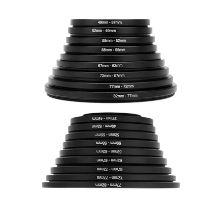 9/18 Pcs Camera Lens Filter Step Up & Down Adapter Rings — Metal Filter Mount Kit for DSLR 37-82mm & 82-37mm