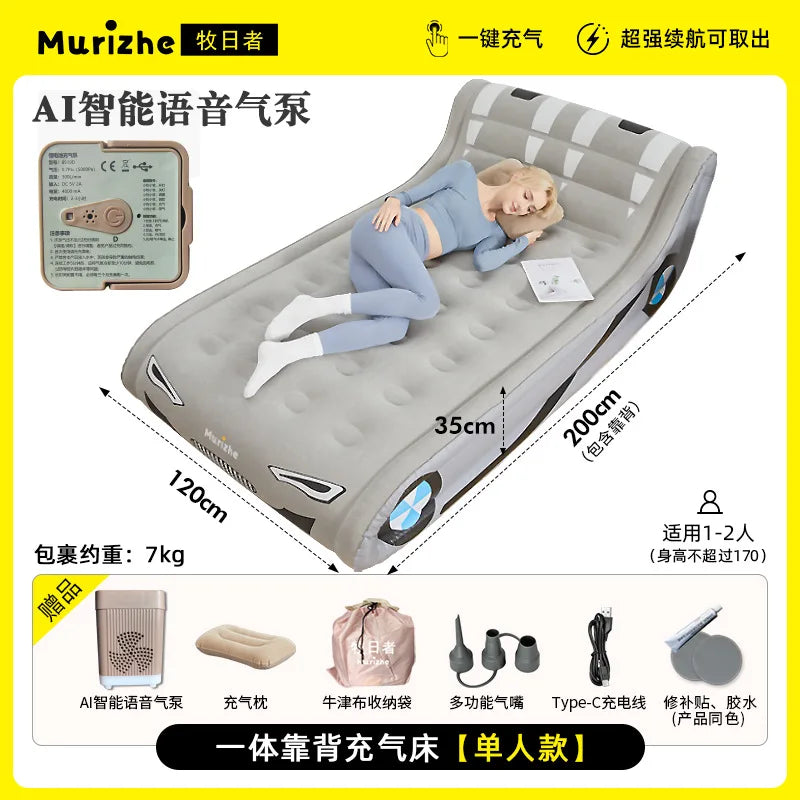 Sun Shepherd Inflatable Air Mattress - Automatic Single Double Camping Bed with Backrest
