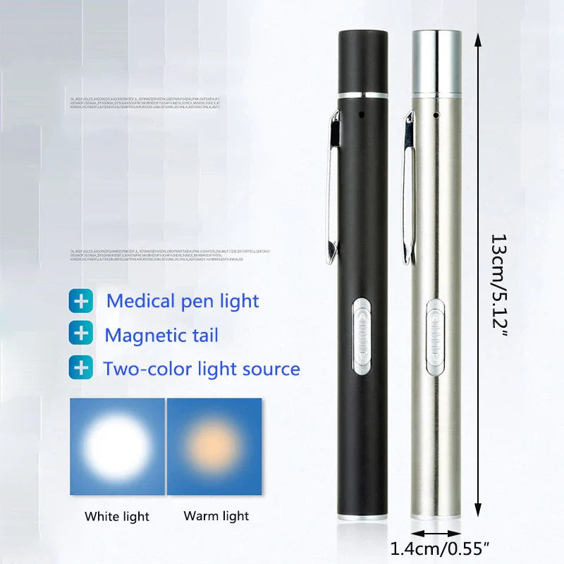 USB Rechargeable Medical Pen Light LED Flashlight – Stainless Steel Clip Mini Pocket Torch for Nursing, Dentist & Inspection Use