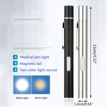 USB Rechargeable Medical Pen Light LED Flashlight – Stainless Steel Clip Mini Pocket Torch for Nursing, Dentist & Inspection Use