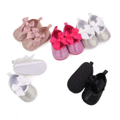 Baby Girls’ Bowknot Shoes - Shiny Diamond Sneakers & Sandals for Newborns and Toddlers