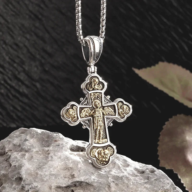 Gothic Skull Jesus Cross Necklace – Punk Catholic Amulet Jewelry for Men, Religious Pendant