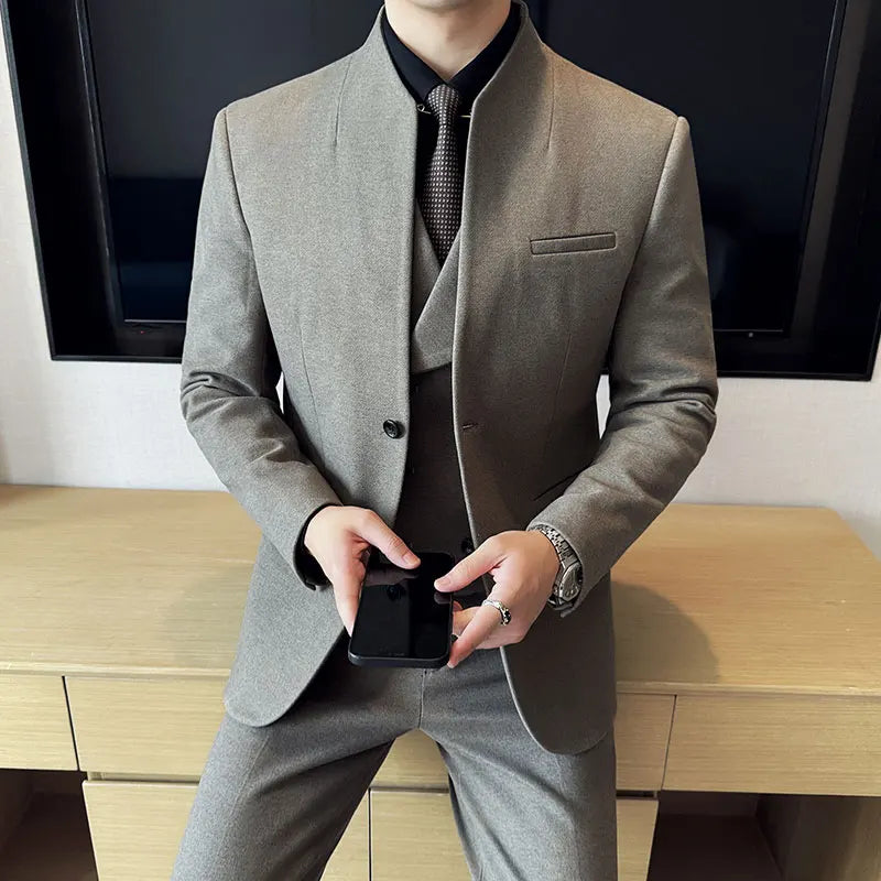 Korean Style Slim Fit Men's Wool Blazer Two-Piece Business Suit – Formal Elegant Set (M to 5XL)