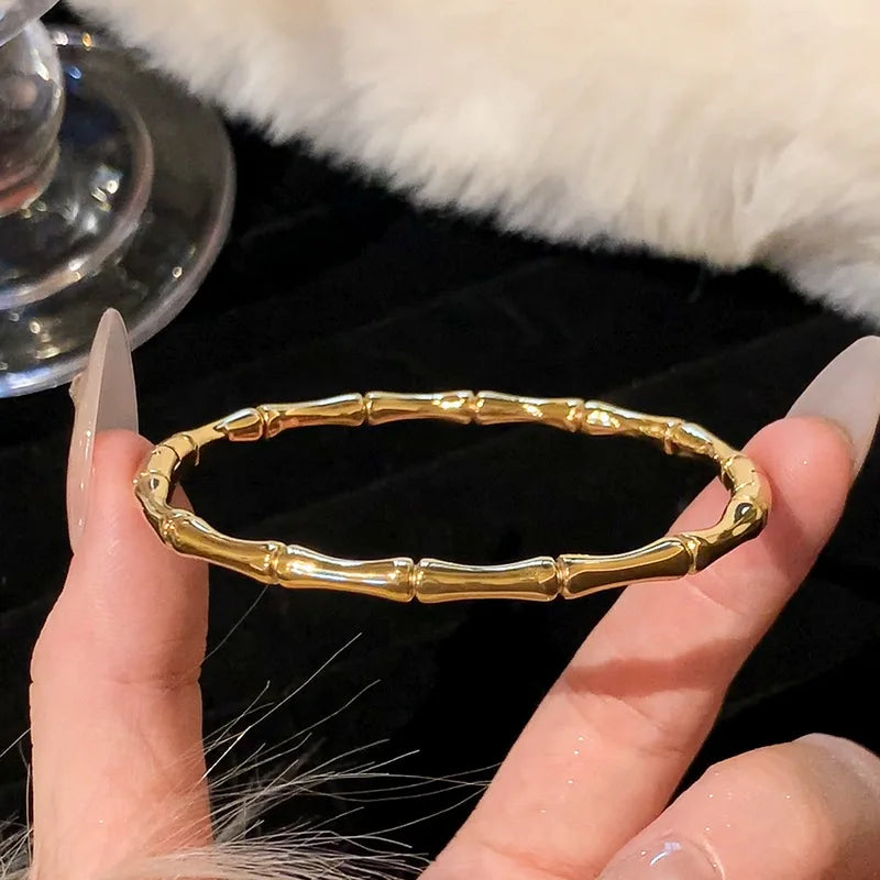 Titanium Steel Stainless Steel Zircon Inlaid Gold Plated Bracelet – Classic & Simple Style for Women's Daily Wear
