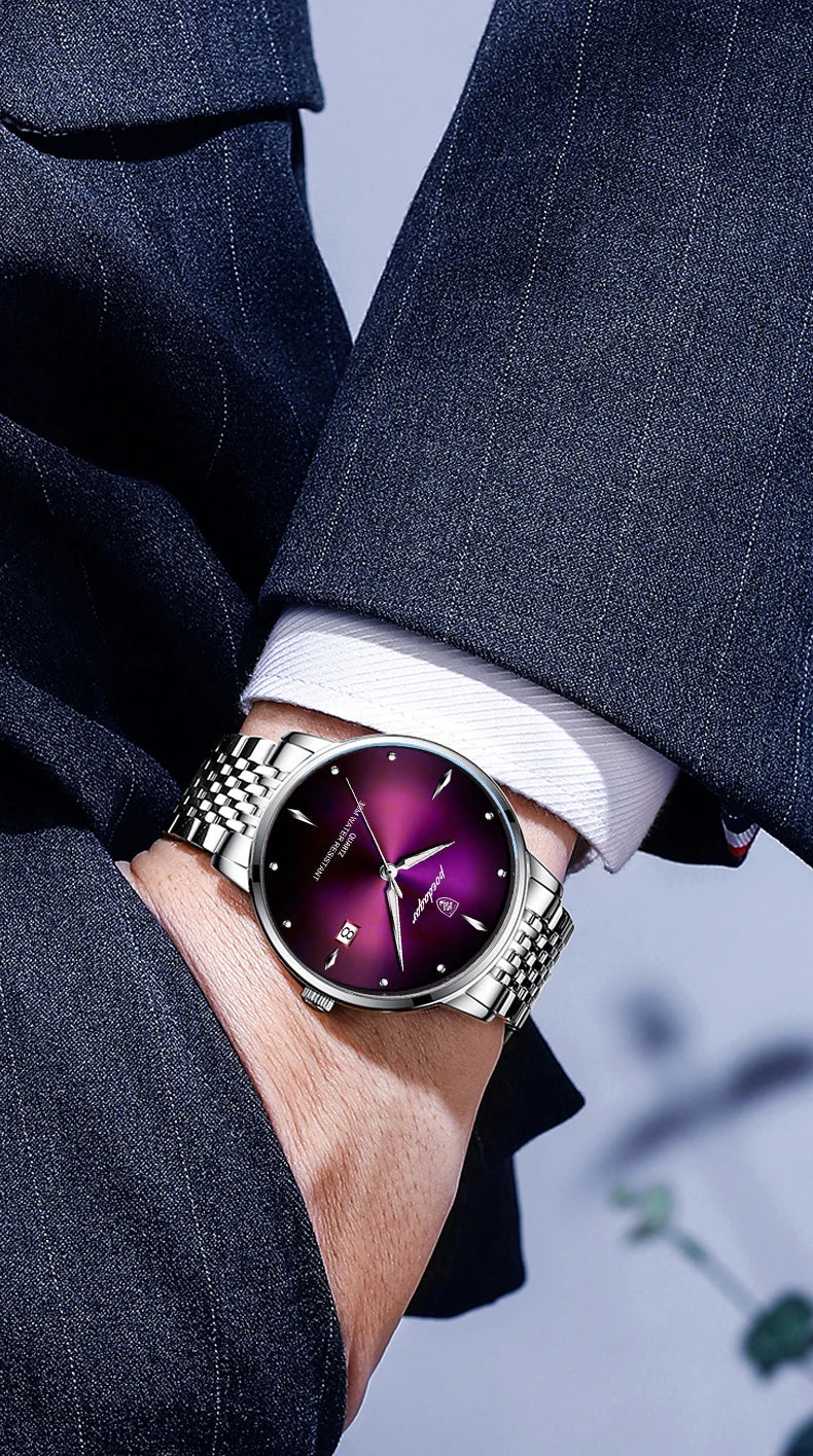 POEDAGAR Luxury Men's Sports Watch — Waterproof Luminous Stainless Steel Quartz Wristwatch with Date