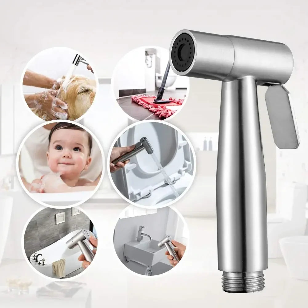 Handheld Stainless Steel Toilet Bidet Sprayer — Bathroom Hand Sprayer Shower Head with Self-Cleaning, No-Punch Installation