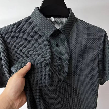 Men’s Business Casual Short Sleeve Polo — Solid Color Floral Summer Shirt, Breathable & Comfortable