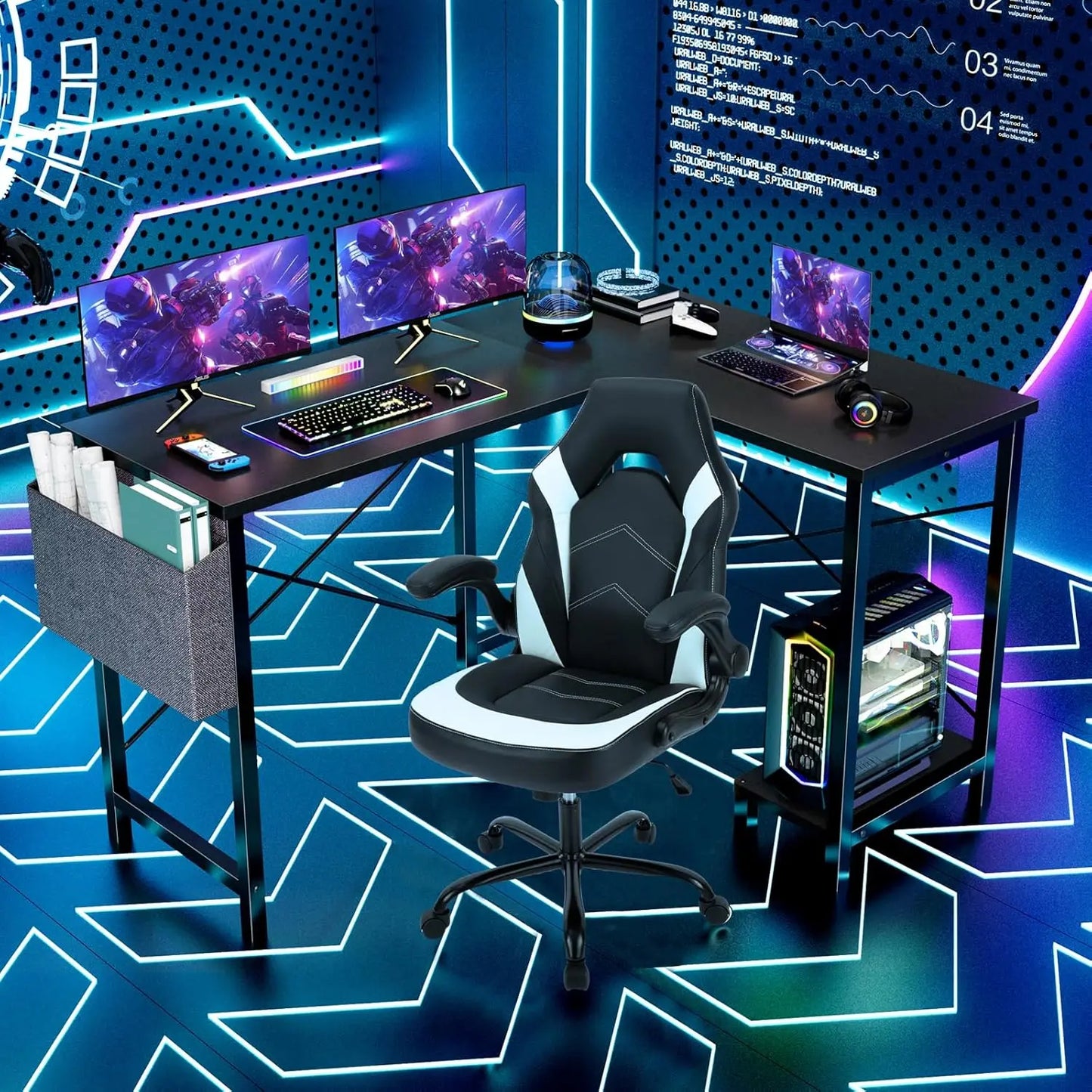 50-Inch L Shaped Corner Gaming Desk with CPU Stand Black Home Office Computer Desk