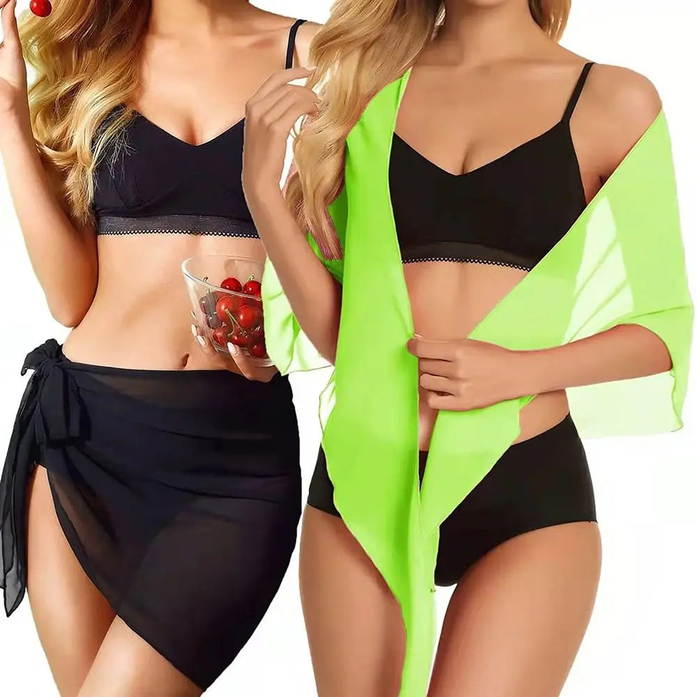 Summer Chiffon Sarong Skirt – Women’s Sheer Short Swimsuit Cover Up Beach Bikini Wrap Scarf