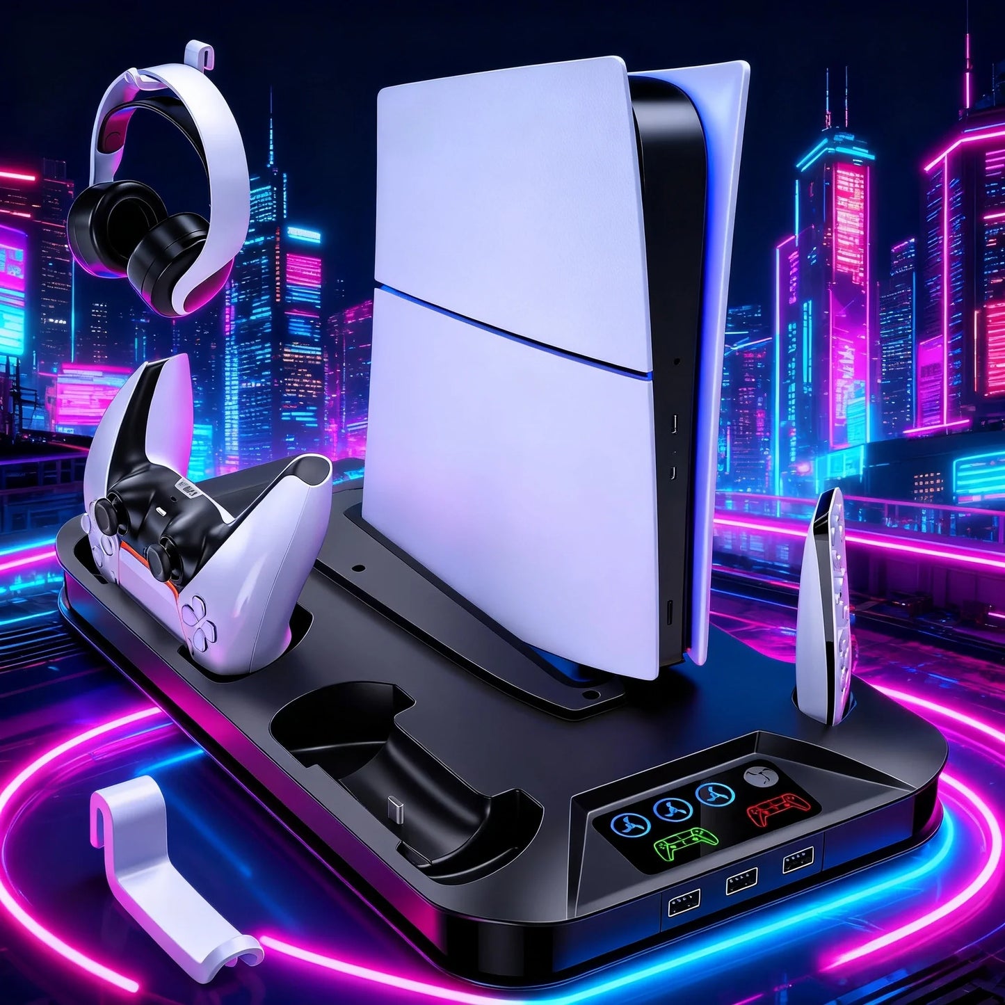 PS5 Console Cooling Station with Dual Controller Charger — Compatible with PS5, PS4, Slim & Pro | Built-in Fan & Charging Dock