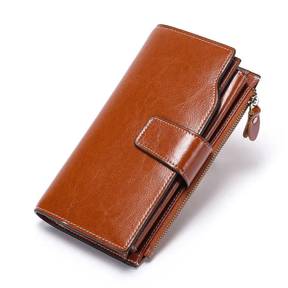 2024 New RFID Long Women’s Wallet — Genuine Leather Clutch with Zipper Coin Pocket, Card Holder & Printed Design