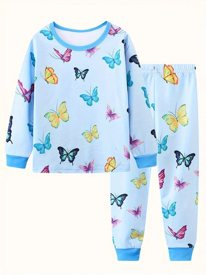 Girls Unicorn Cartoon Pajama Set – Long Sleeve Two-Piece Sleepwear for Kids