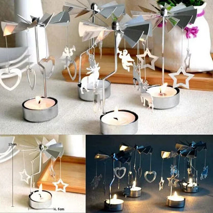 Silver Christmas Rotating Tea Light Candle Holder Carousel – Spinning Holiday Centerpiece Decor