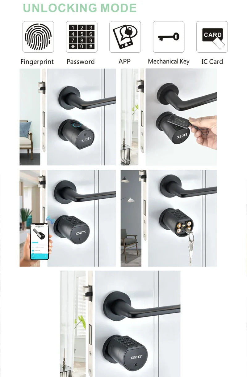 Tuya App Fingerprint Cylinder Smart Door Lock – Electronic Keypad, Key Card & Remote Control for Home & Apartment