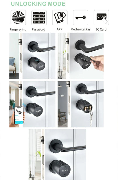 Tuya App Fingerprint Cylinder Smart Door Lock – Electronic Keypad, Key Card & Remote Control for Home & Apartment