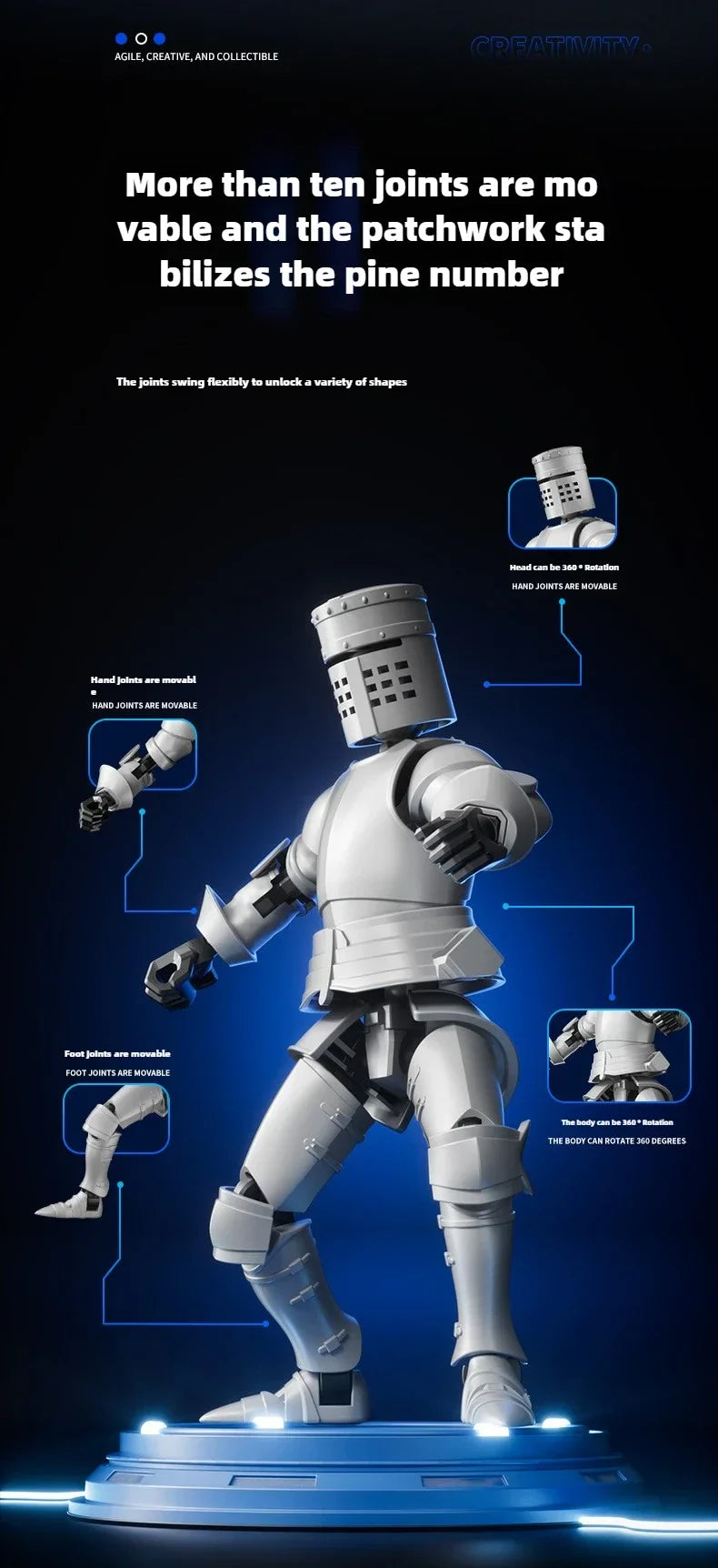 Knight Paladin Action Figure – 13-Joint Movable 3D Printed Shapeshift Robot Toy for Kids & Gifts