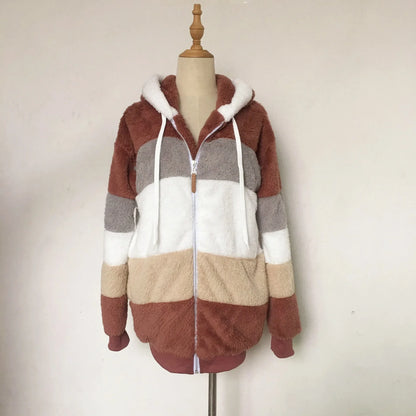 Oversized Jacket for Women – 2023 Autumn Winter Warm Plush Hooded Coat, Loose Fit Streetwear with Pockets