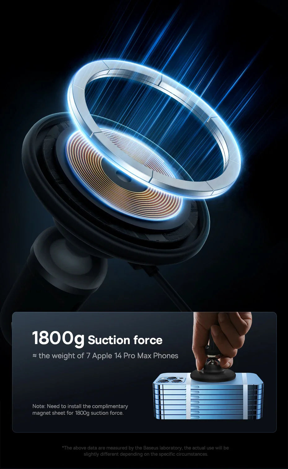 Baseus 15W Magnetic Wireless Car Charger – Fast Charging Phone Holder with Light Effect for iPhone 15/14/13 Pro Max
