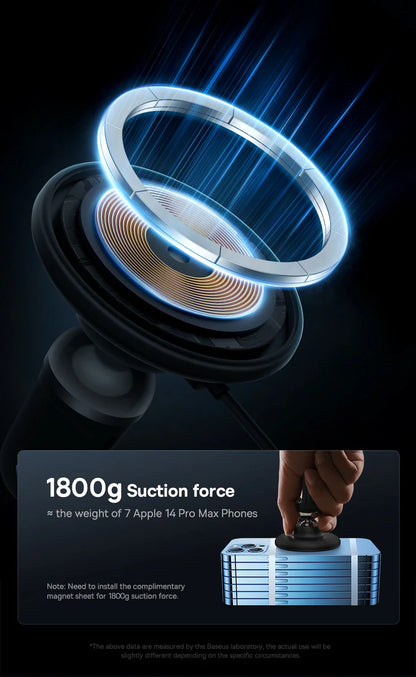 Baseus 15W Magnetic Wireless Car Charger – Fast Charging Phone Holder with Light Effect for iPhone 15/14/13 Pro Max