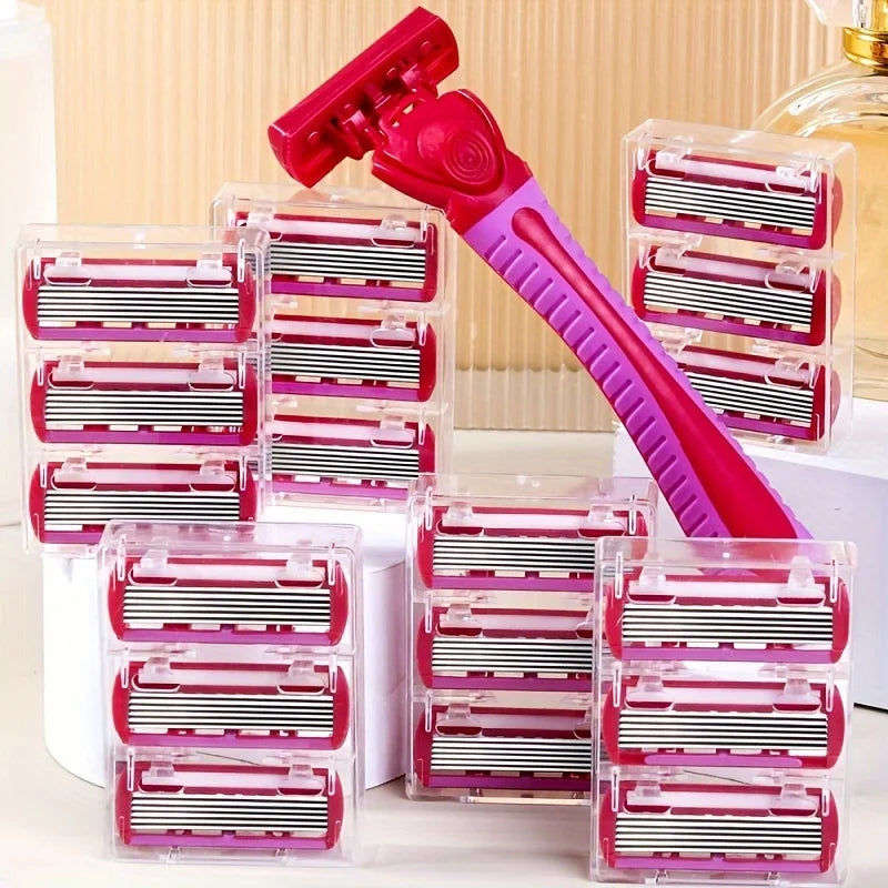 Women’s 6-Layer Manual Safety Razor Set – 1 Handle + 18 Stainless Steel Replaceable Blades