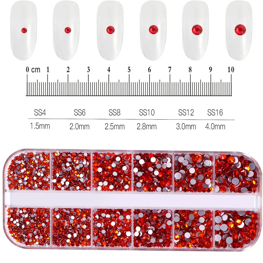 12-Grid 3D Glass AB Crystal Nail Art Rhinestones Kit – Flatback Round Beads with Tools for Nail Jewelry & Diamond Decoration