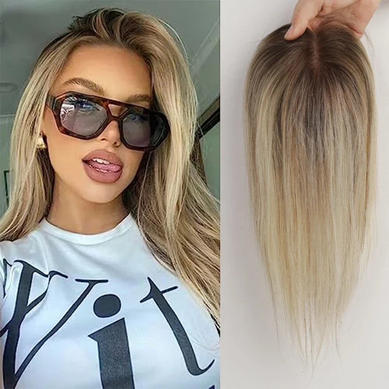 Synthetic Hair Topper with Bangs – Clip-in Hair Extensions for Women, Increase Volume, Cover White Hair & Hairline